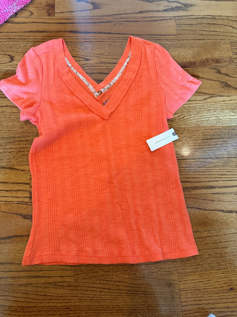 Anthropologie Orange Short-Sleeve V-Neck Tee